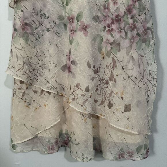 R&M Richards Vintage Floral Cream Chiffon Fairy Dress w/ Sheer Cover Up Formal S - Picture 5 of 7